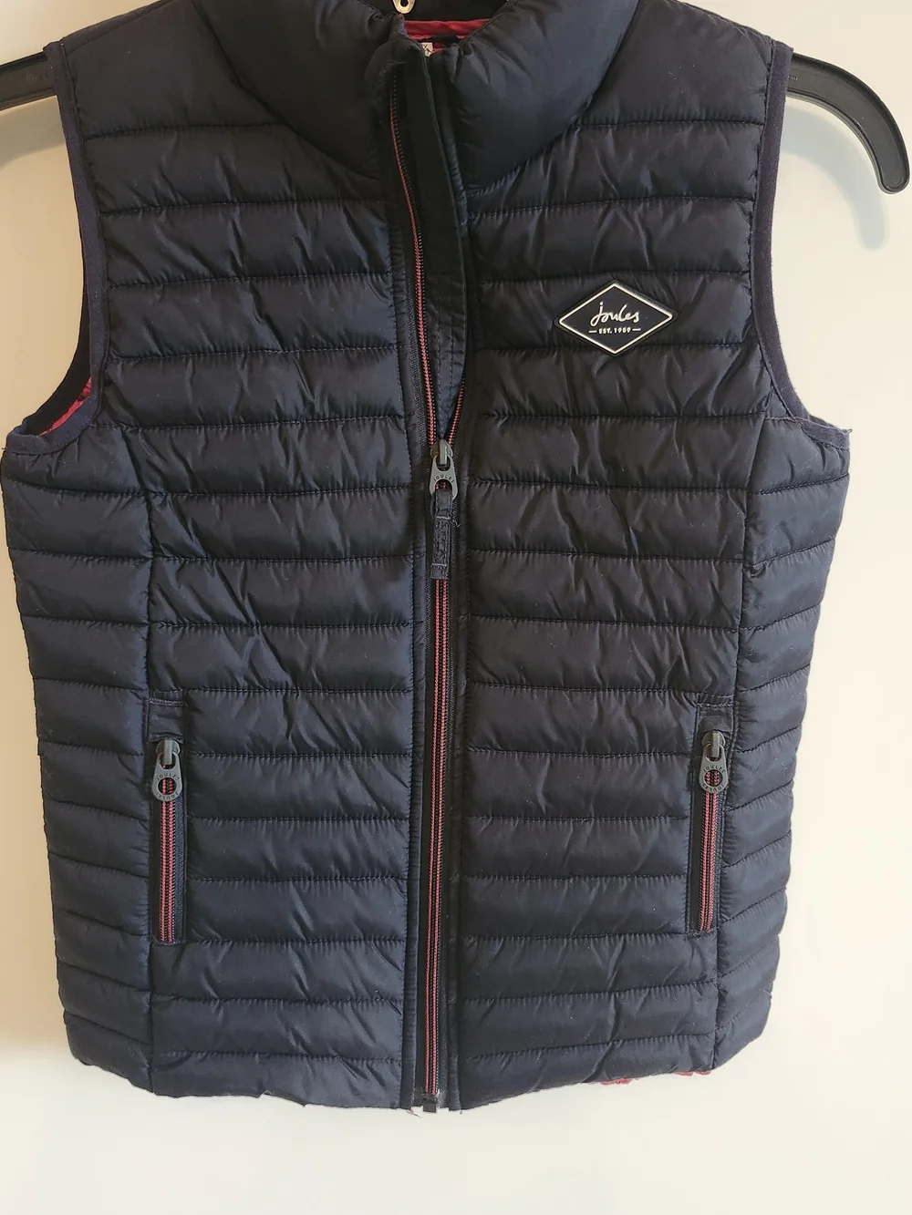 Joules Navy Quilted Kids Vest with Red Trim